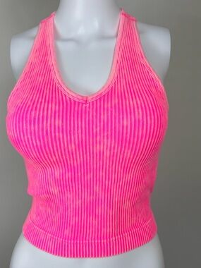 Kali Rose Neon Pink Ribbed Tank Top Built In Bra Racerback S/M